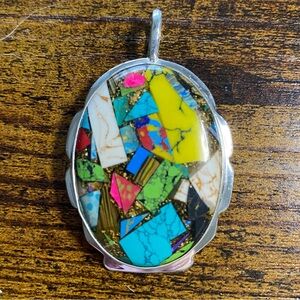 Large Fiesta KingmanTurquoise Pendant set in 925 Sterling Silver